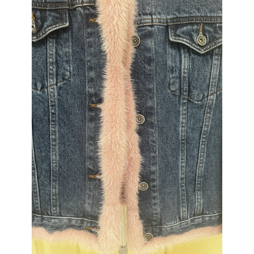 DI Stefano Moda Italiana Luxury Denim & Pink Mink Jacket   Size M - Picture 4 of 10